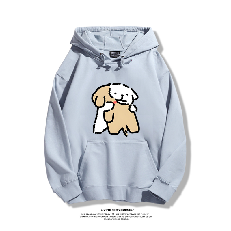 線條小狗聯名衛衣2023秋冬新款親子情侶裝薄絨款連帽衛衣