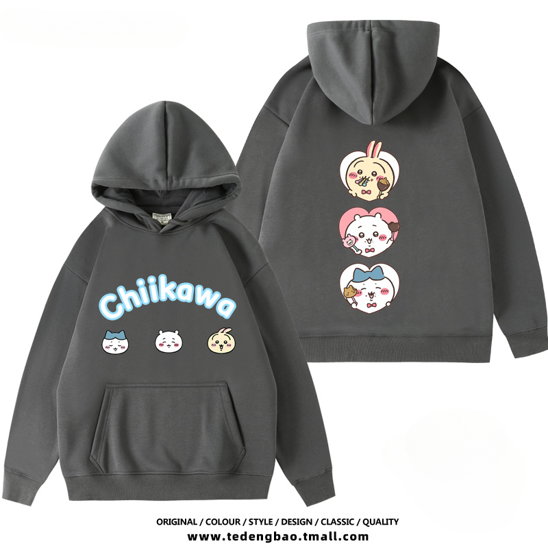 chiikawa 聯名衛衣2024秋冬新款親子情侶裝薄絨款連帽衛衣