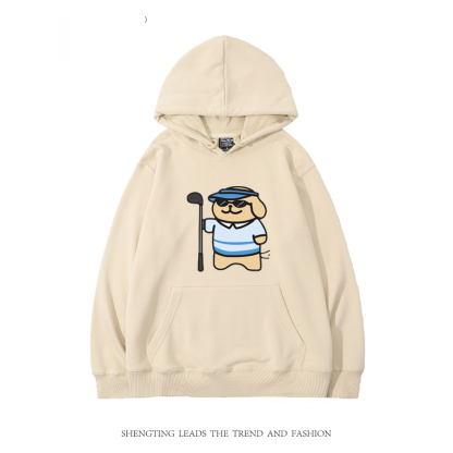 線條小狗 2024秋冬新款親子情侶裝薄絨款連帽衛衣