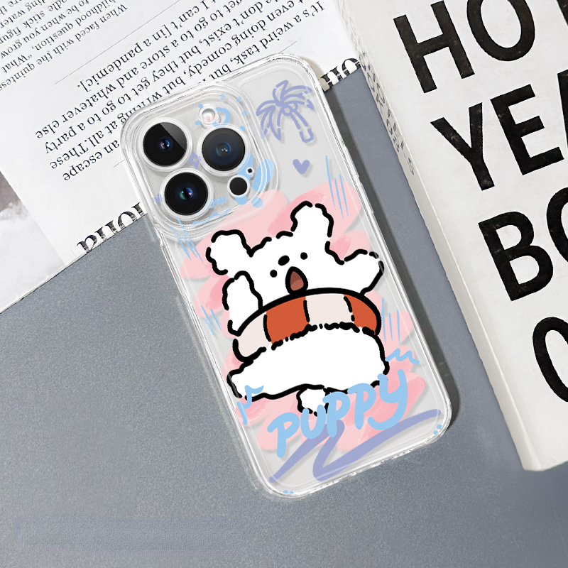 蘋果 系列線條小狗 彩色透明防摔軟殼