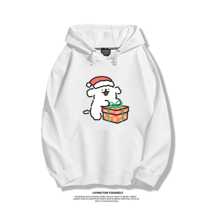 線條小狗聯名衛衣2023秋冬新款親子情侶裝薄絨款連帽衛衣