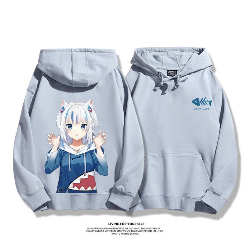 Gawr Gura聯名衛衣2023秋冬新款親子情侶裝薄絨款連帽衛衣