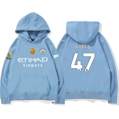 24-25賽季曼城主場球衣17號德布勞內9號哈蘭德 足球球迷 寬鬆百搭 秋冬款 寬鬆連帽衛衣