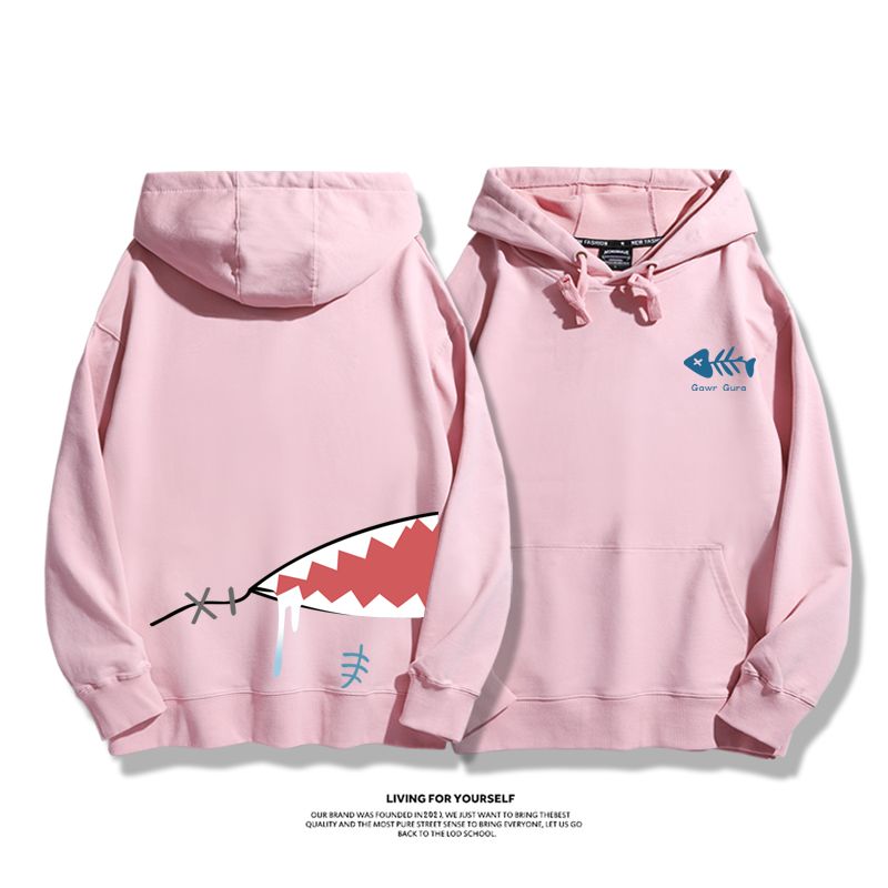 Gawr Gura聯名衛衣2023秋冬新款親子情侶裝薄絨款連帽衛衣