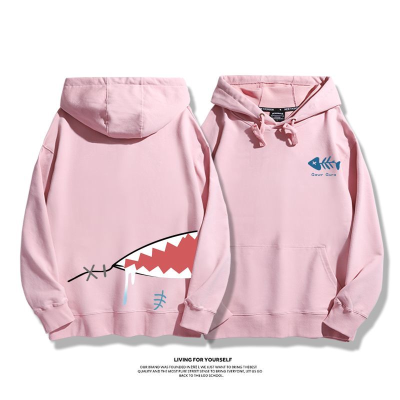 Gawr Gura聯名衛衣2023秋冬新款親子情侶裝薄絨款連帽衛衣