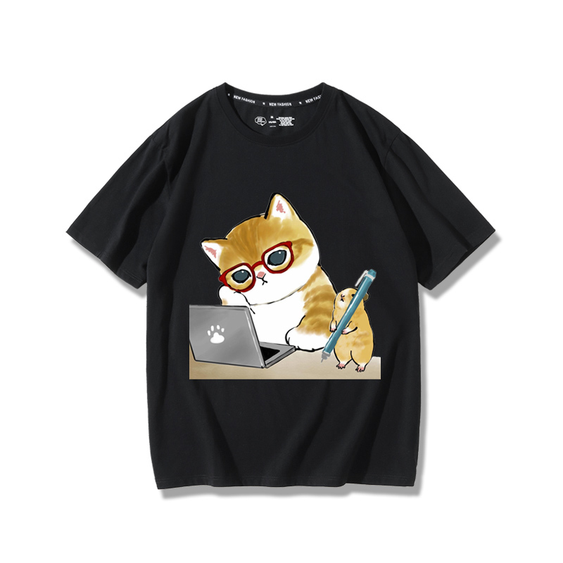 上班族貓咪2024親子情侶男女同款 純棉T恤