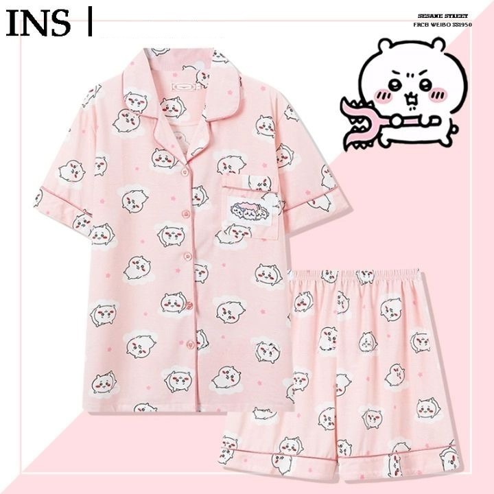 日系吉伊卡哇chiikawa睡衣女短袖T恤夏季純棉可愛烏薩奇家居服