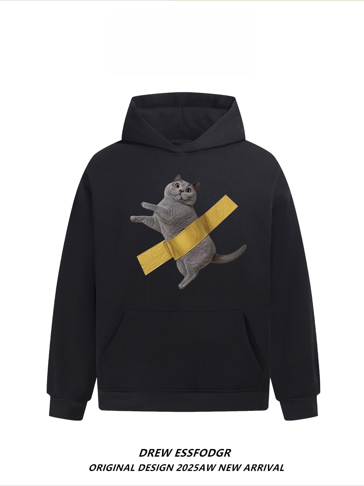 設計感膠帶貓咪印花 親子情侶男女連帽衛衣