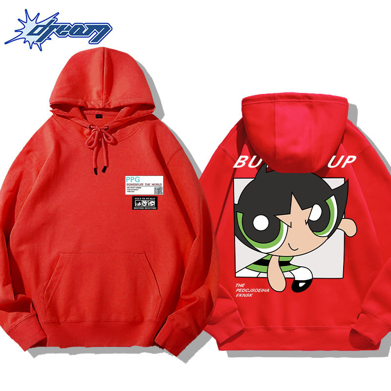 飛天小女警聯名衛衣2024秋冬新款親子情侶裝薄絨款連帽衛衣