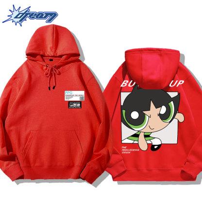 飛天小女警聯名衛衣2024秋冬新款親子情侶裝薄絨款連帽衛衣