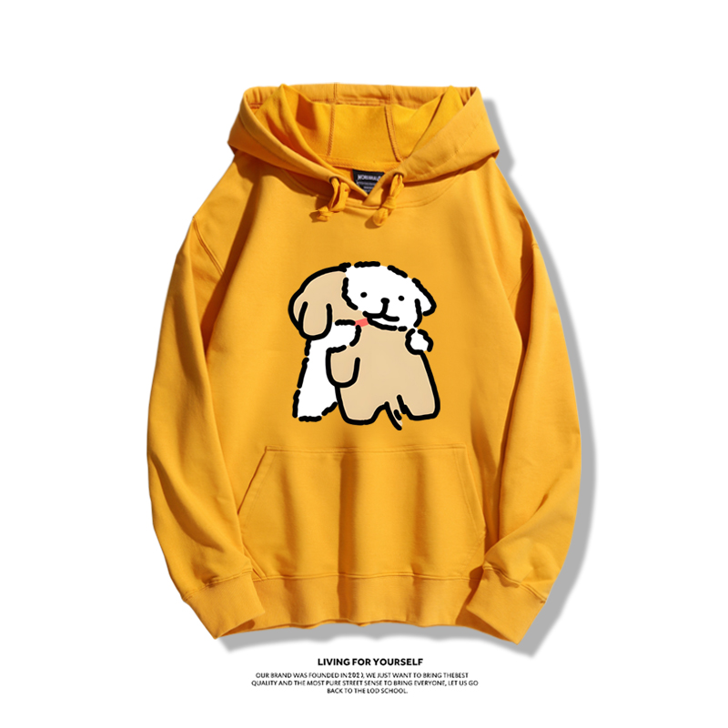 線條小狗聯名衛衣2023秋冬新款親子情侶裝薄絨款連帽衛衣