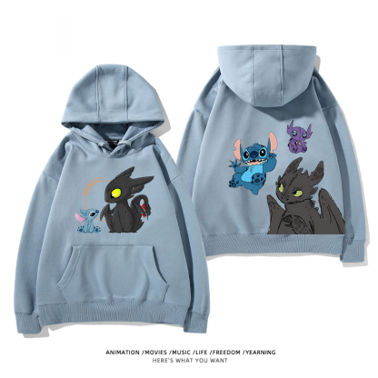 馴龍高手聯名史迪仔 2024秋冬新款親子情侶裝薄絨款連帽衛衣
