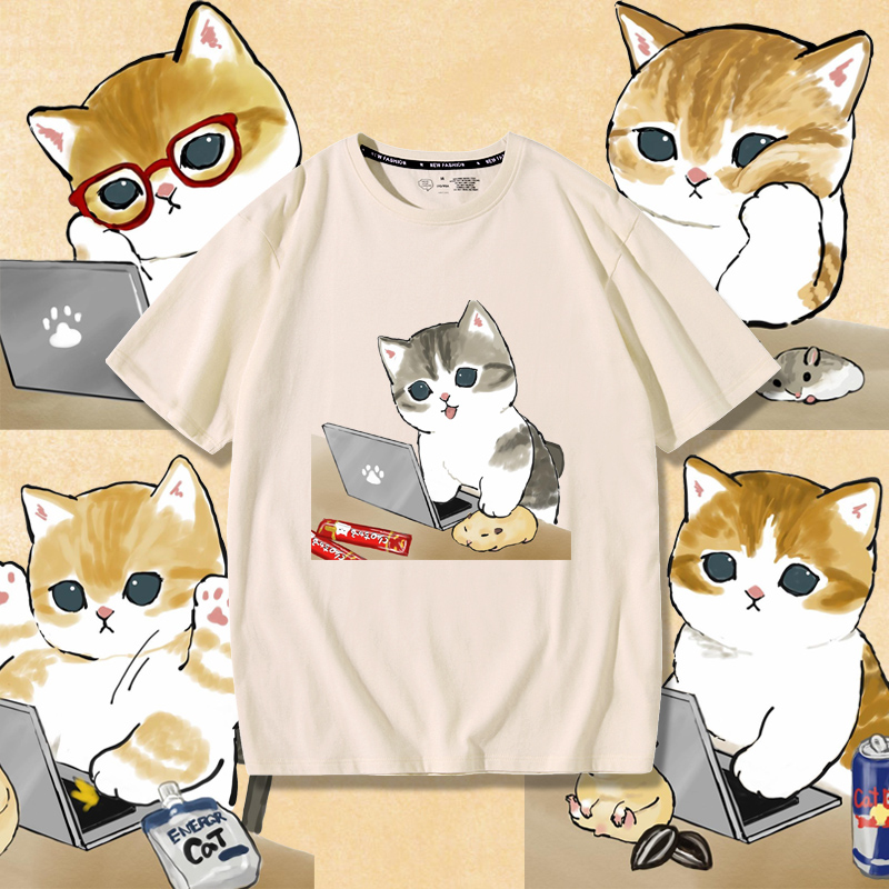 上班族貓咪2024親子情侶男女同款 純棉T恤
