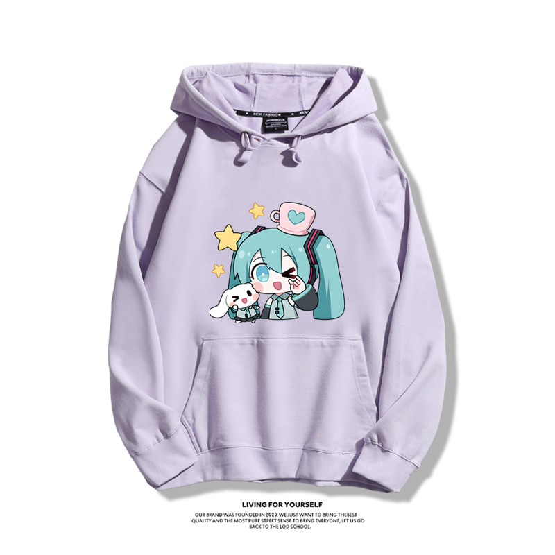 初音未來聯名衛衣2024秋冬新款親子情侶裝薄絨款連帽衛衣