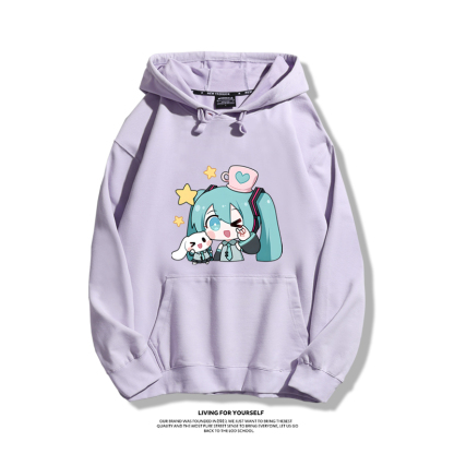 初音未來聯名衛衣2024秋冬新款親子情侶裝薄絨款連帽衛衣