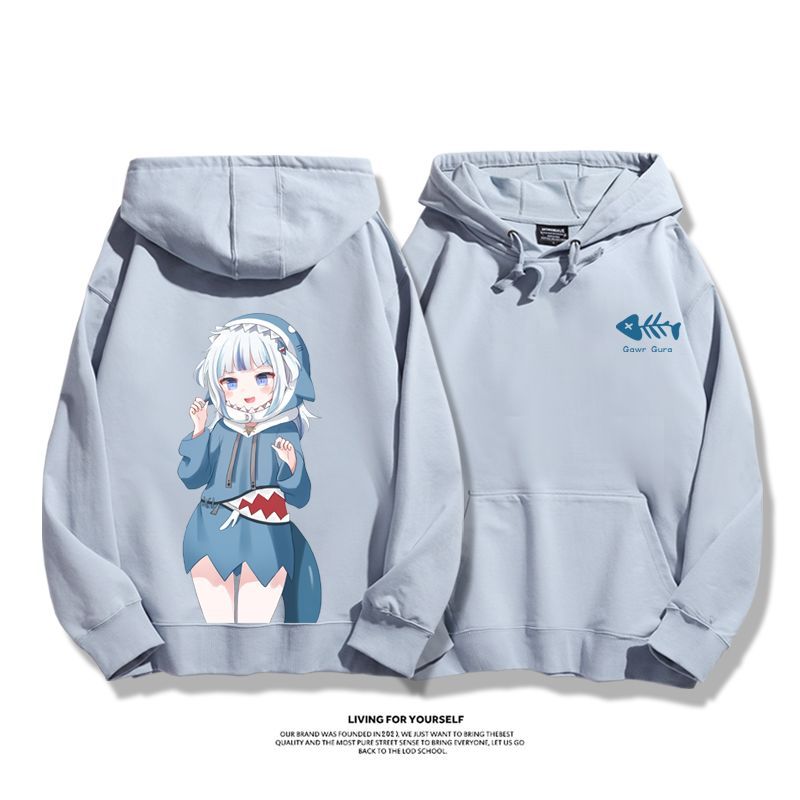 Gawr Gura聯名衛衣2023秋冬新款親子情侶裝薄絨款連帽衛衣