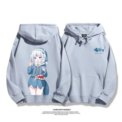 Gawr Gura聯名衛衣2023秋冬新款親子情侶裝薄絨款連帽衛衣