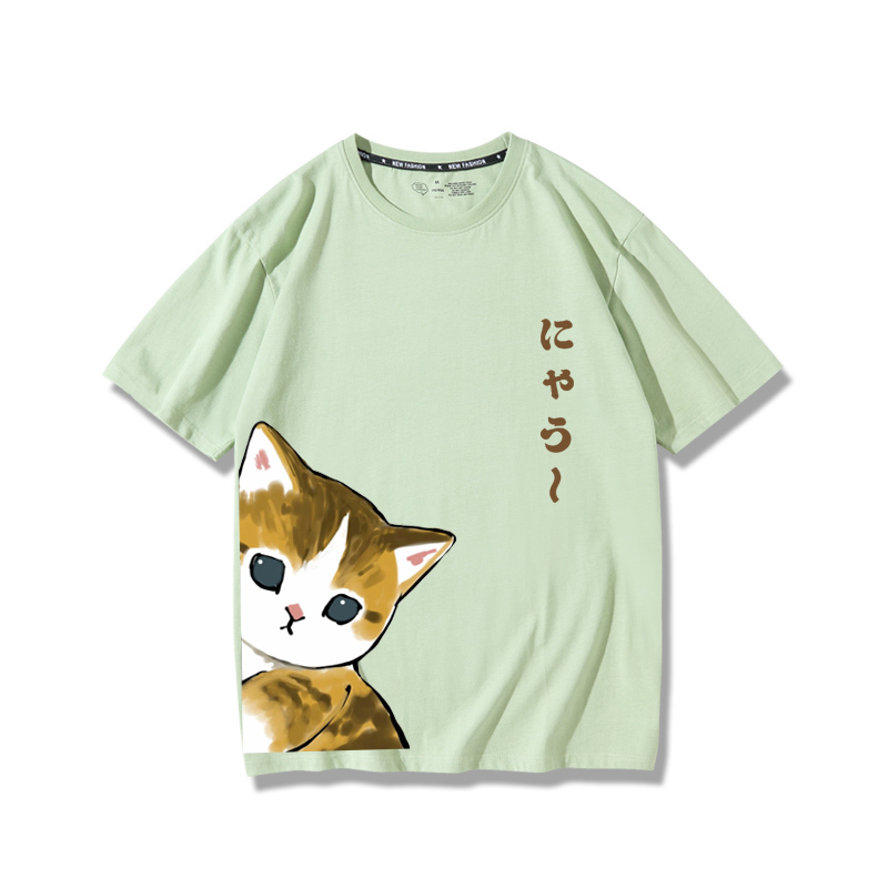 可愛貓咪探頭2024親子情侶男女同款 純棉T恤