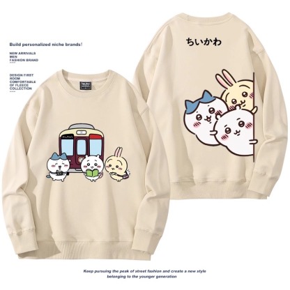 Chiikawa聯名衛衣2024秋冬新款親子情侶裝薄絨款連帽衛衣