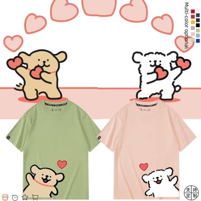 線條小狗 2024親子情侶男女同款 純棉T恤