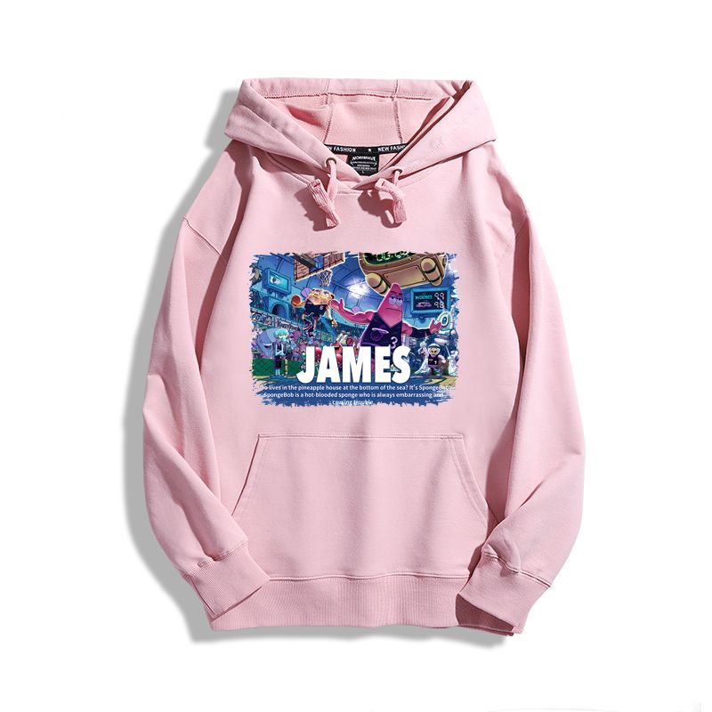 海綿寶寶聯名詹姆斯2024秋冬新款親子情侶裝薄絨款連帽衛衣