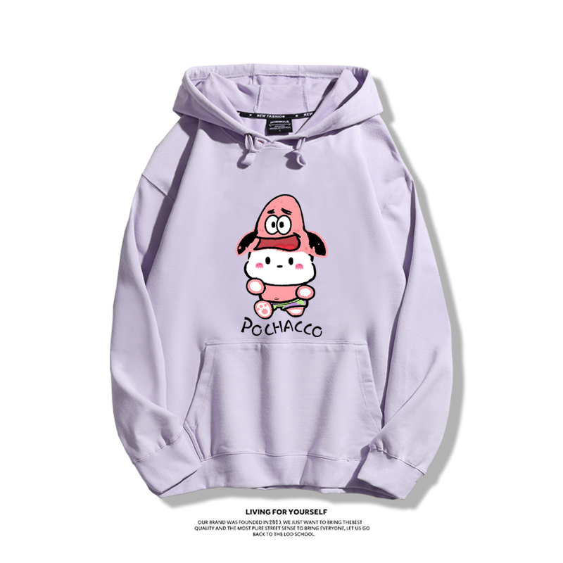 三麗鷗聯名海綿寶寶2023秋冬新款親子情侶裝薄絨款連帽衛衣