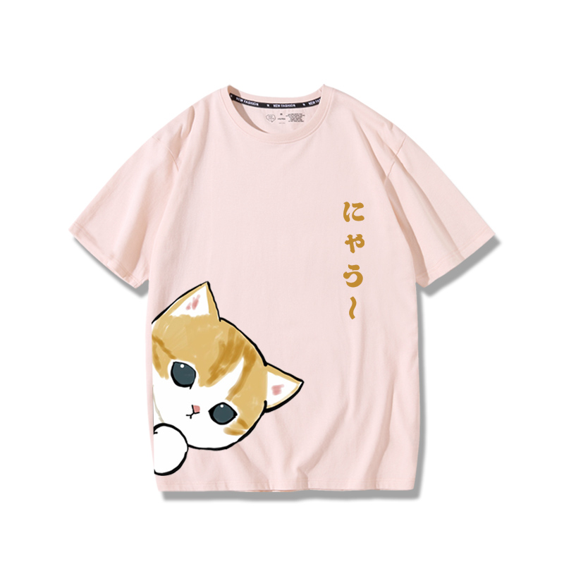 可愛貓咪探頭2024親子情侶男女同款 純棉T恤