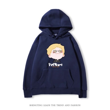 排球少年聯名衛衣2024秋冬新款親子情侶裝薄絨款連帽衛衣