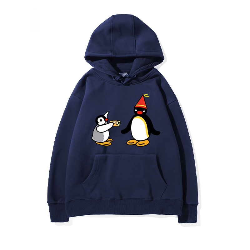 企鵝家族PINGU 聯名衛衣2024秋冬新款親子情侶裝薄絨款連帽衛衣