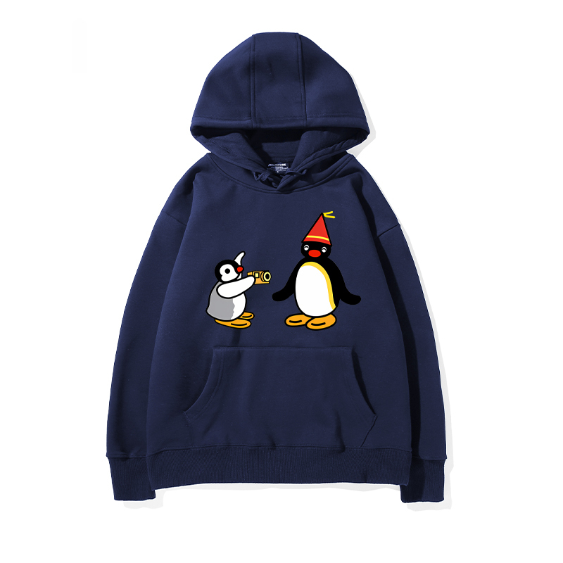 企鵝家族PINGU 聯名衛衣2024秋冬新款親子情侶裝薄絨款連帽衛衣