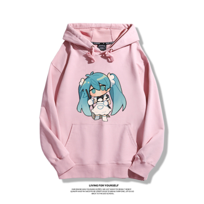 日系Q版初音未來聯名衛衣2023秋冬新款親子情侶裝薄絨款連帽衛衣