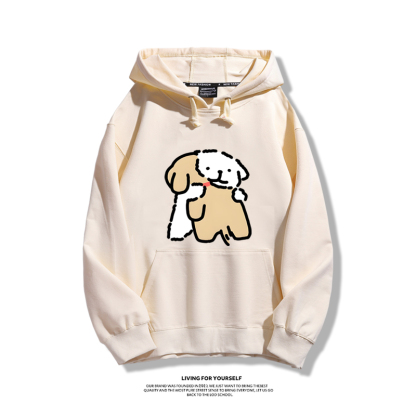 線條小狗聯名衛衣2023秋冬新款親子情侶裝薄絨款連帽衛衣
