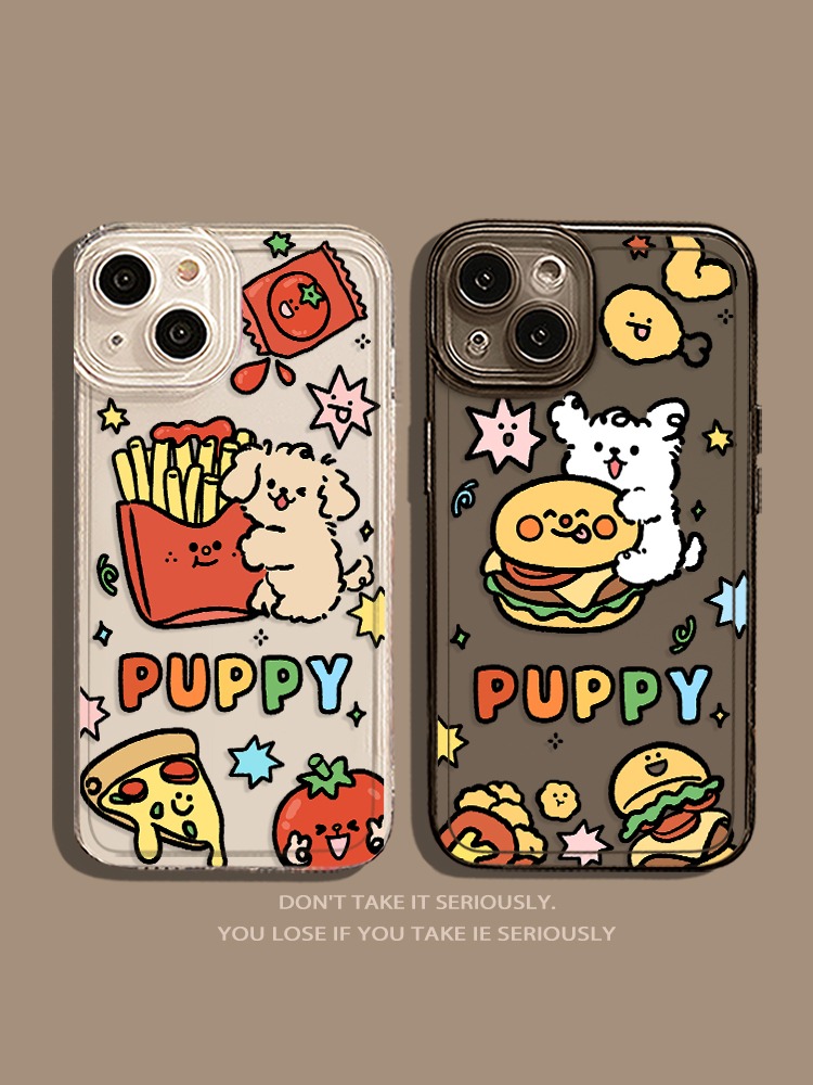 蘋果 系列線條小狗 彩色透明防摔軟殼