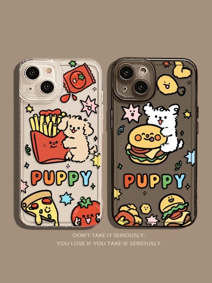 蘋果 系列線條小狗 彩色透明防摔軟殼