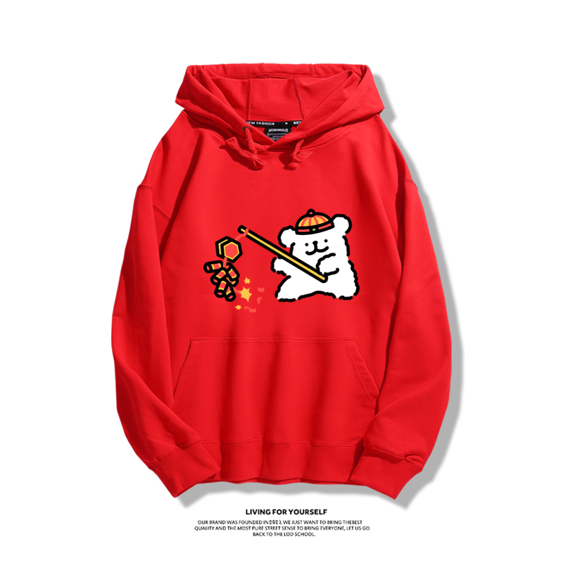 線條小狗聯名衛衣2023秋冬新款親子情侶裝薄絨款連帽衛衣