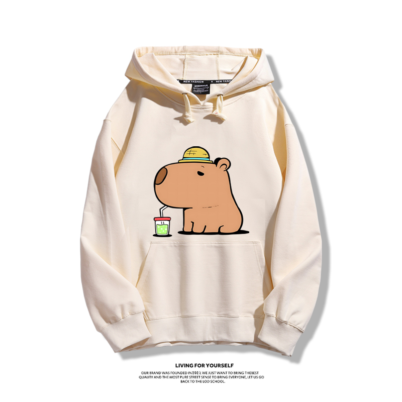 卡皮巴拉可愛水豚君2023秋冬新款親子情侶裝薄絨款連帽衛衣