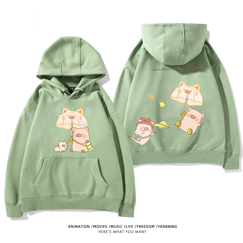 LULU豬 聯名衛衣2024秋冬新款親子情侶裝薄絨款連帽衛衣