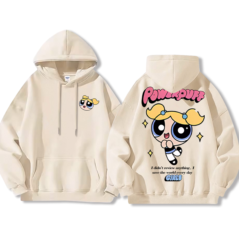 飛天小女警聯名衛衣女衛衣2024秋冬新款親子情侶裝薄絨款連帽衛衣