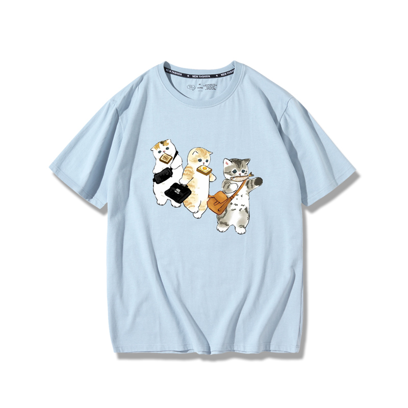 擠地鐵貓咪2024親子情侶男女同款 純棉T恤