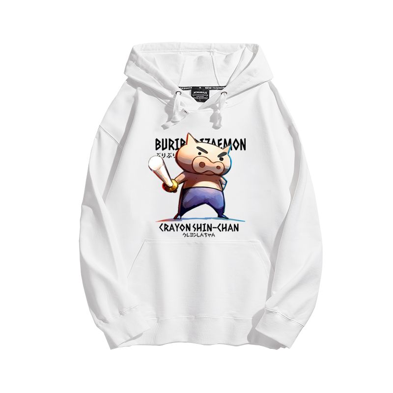 蠟筆小新聯名衛衣2023秋冬新款親子情侶裝薄絨款連帽衛衣