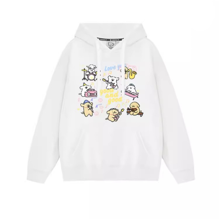 線條小狗音樂會聯名衛衣2024秋冬新款親子情侶裝薄絨款連帽衛衣