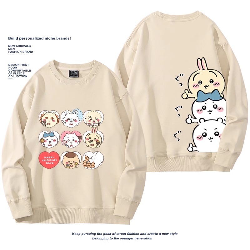 Chiikawa聯名衛衣2024秋冬新款親子情侶裝薄絨款連帽衛衣