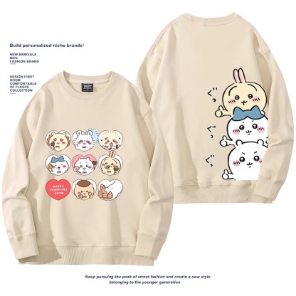 Chiikawa聯名衛衣2024秋冬新款親子情侶裝薄絨款連帽衛衣