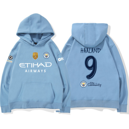 24-25賽季曼城主場球衣17號德布勞內9號哈蘭德 足球球迷 寬鬆百搭 秋冬款 寬鬆連帽衛衣