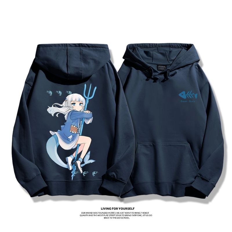 Gawr Gura聯名衛衣2023秋冬新款親子情侶裝薄絨款連帽衛衣