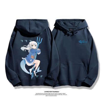 Gawr Gura聯名衛衣2023秋冬新款親子情侶裝薄絨款連帽衛衣