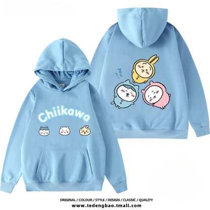 chiikawa 聯名衛衣2024秋冬新款親子情侶裝薄絨款連帽衛衣