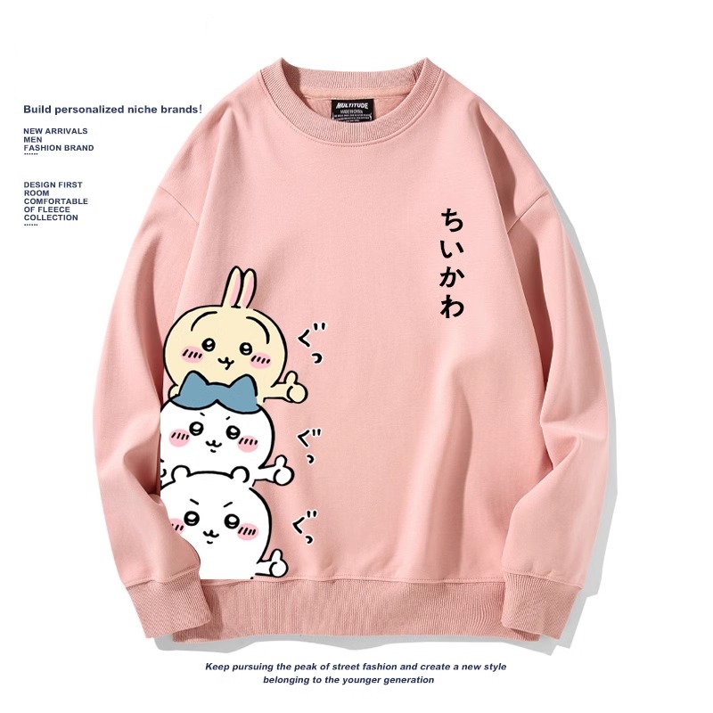 Chiikawa聯名衛衣2024秋冬新款親子情侶裝薄絨款連帽衛衣