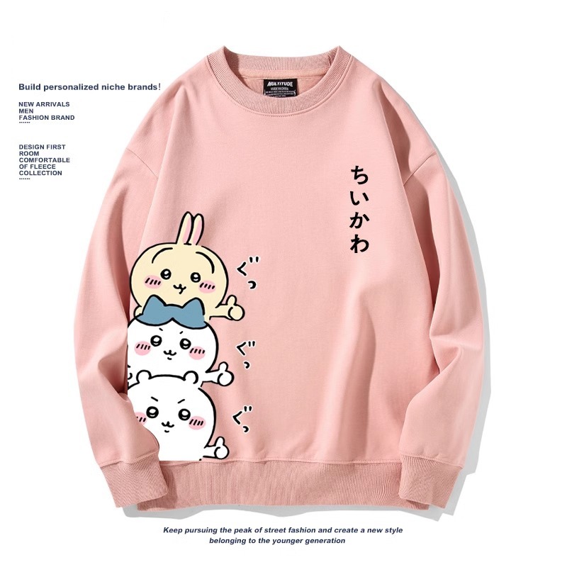 Chiikawa聯名衛衣2024秋冬新款親子情侶裝薄絨款連帽衛衣