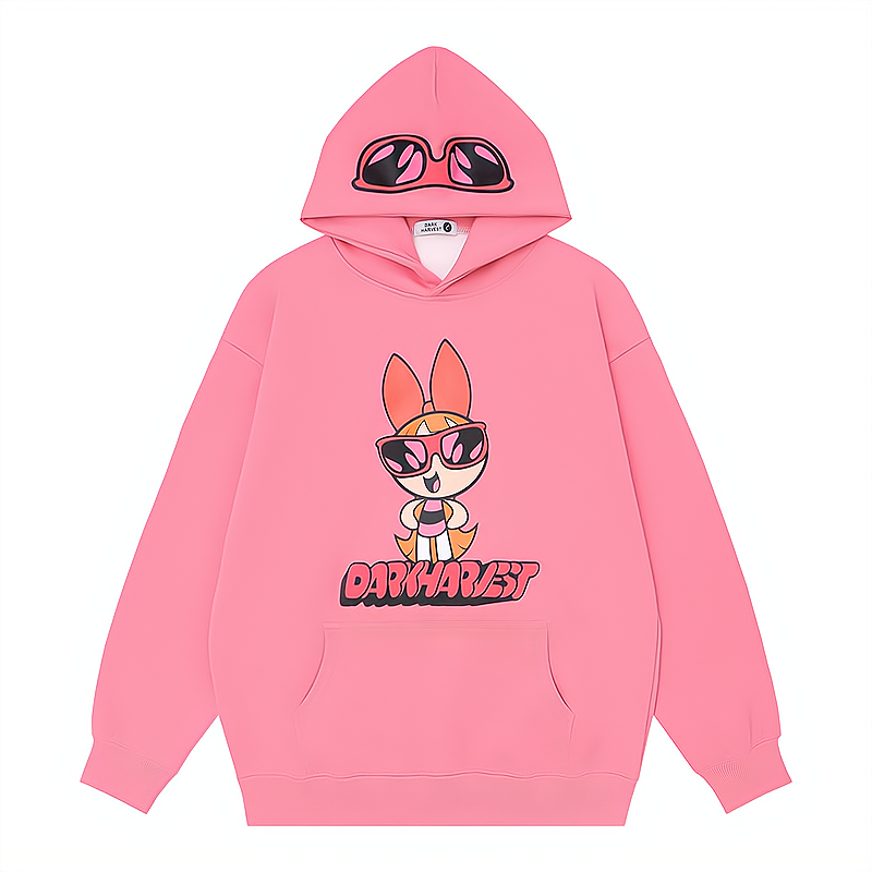 飛天小女警聯名衛衣2024秋冬新款親子情侶裝薄絨款連帽衛衣